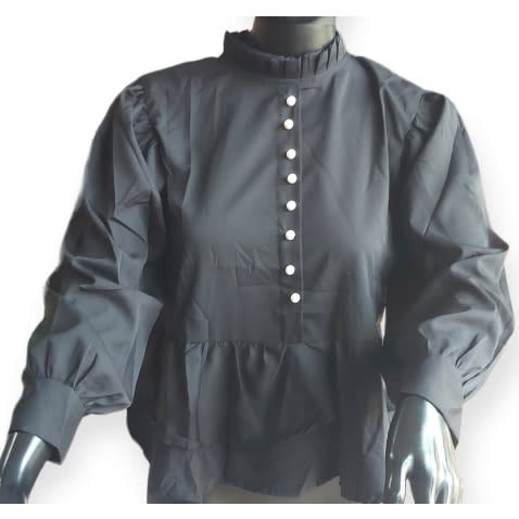 Collar Neck Cotton Blouse - Black