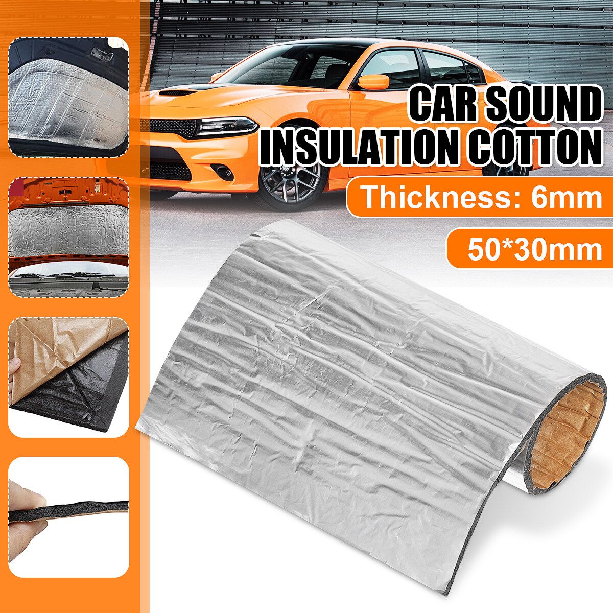 6mm Car Interior Sound Noise Heat Proofing Deadening Insulation Foam Cotton Pad 50cmx30cm