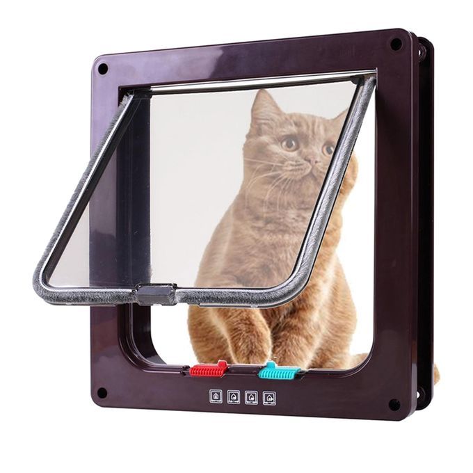 4-Way Locking Pet Door Frame Pet Supplies Small Dog Kitten Coffee S