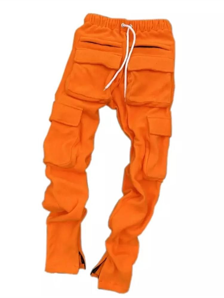 Large Size Pants for Mens Solid Colorful Street Clothing Solid Colors With Three-dimensional Pockets Warm Slides with Panels