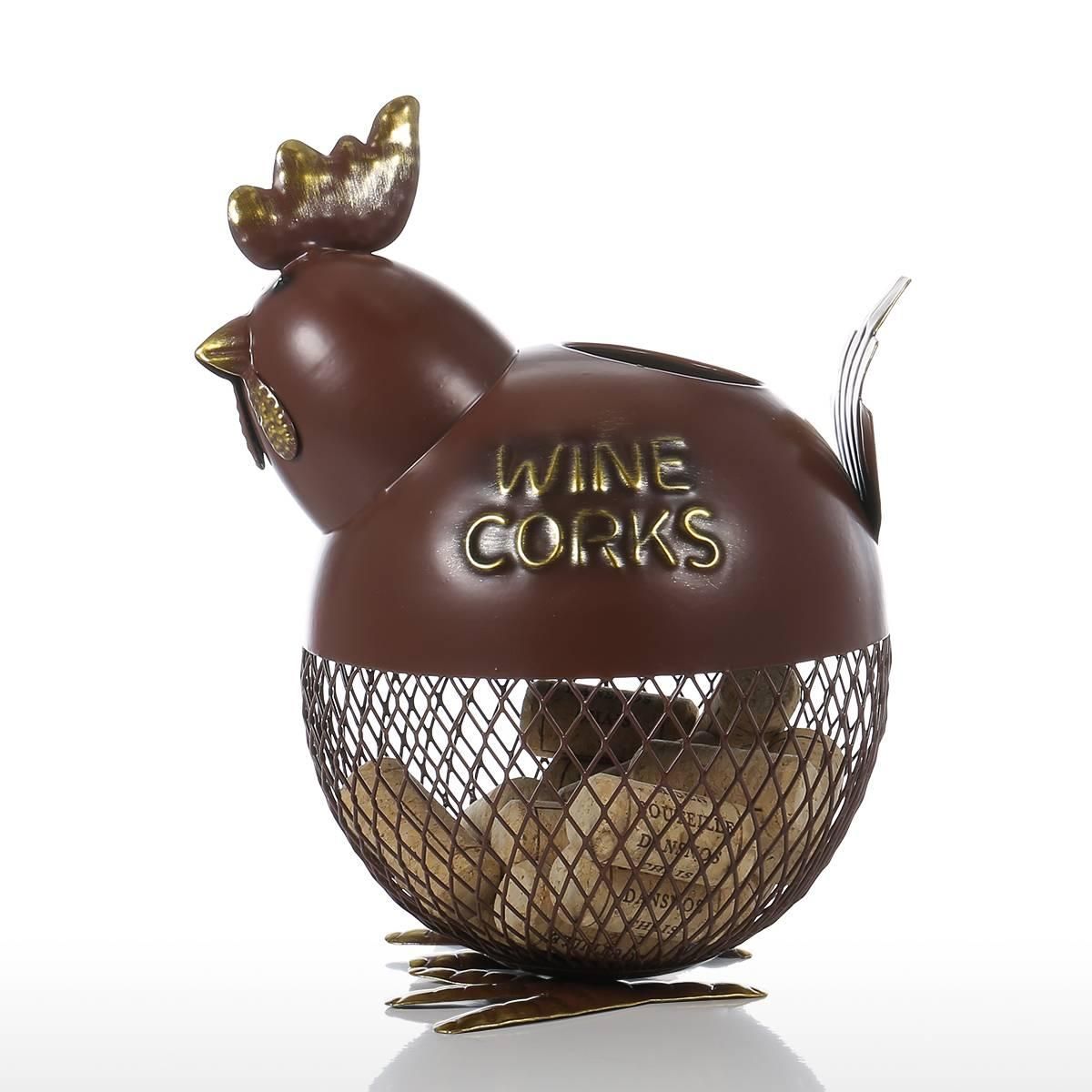 Tooarts Puffy Chicken Wine Cork Container Home Decor Metal Sculpture Animal Craft Gift