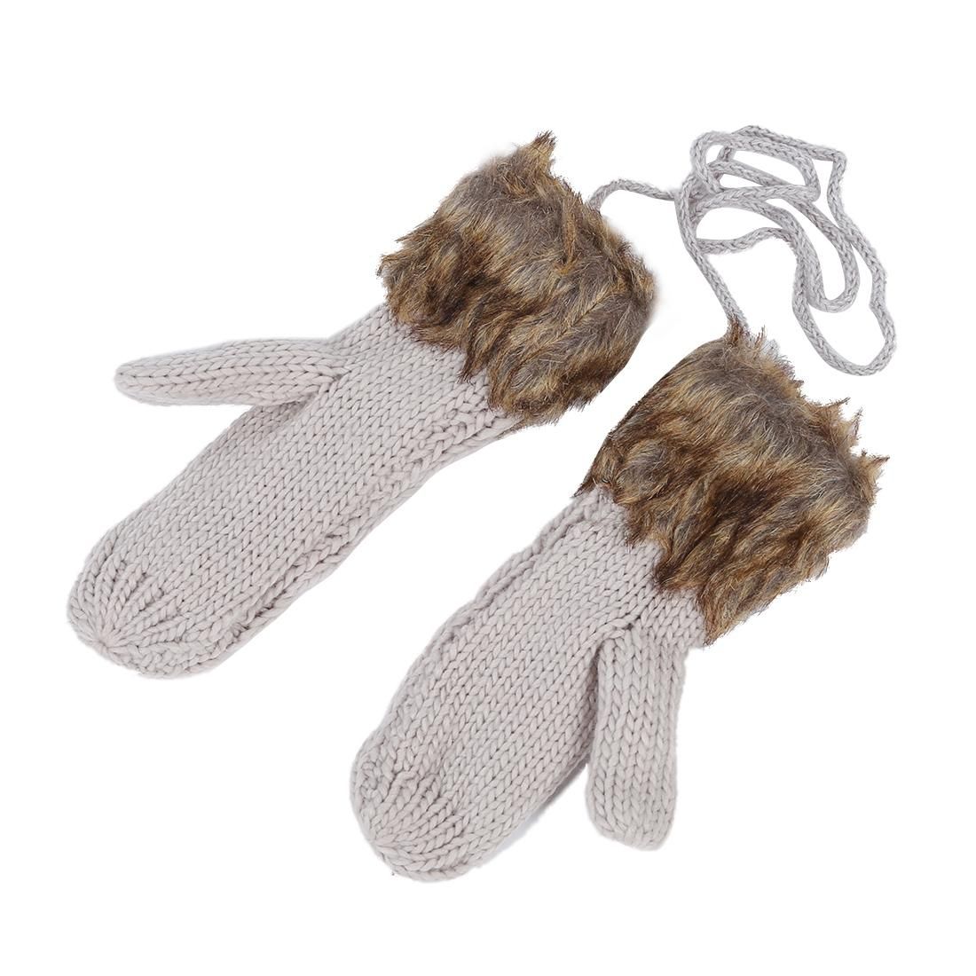 Warm Ladies Rag Wool Winter Snow Mittens Knitted Fleece