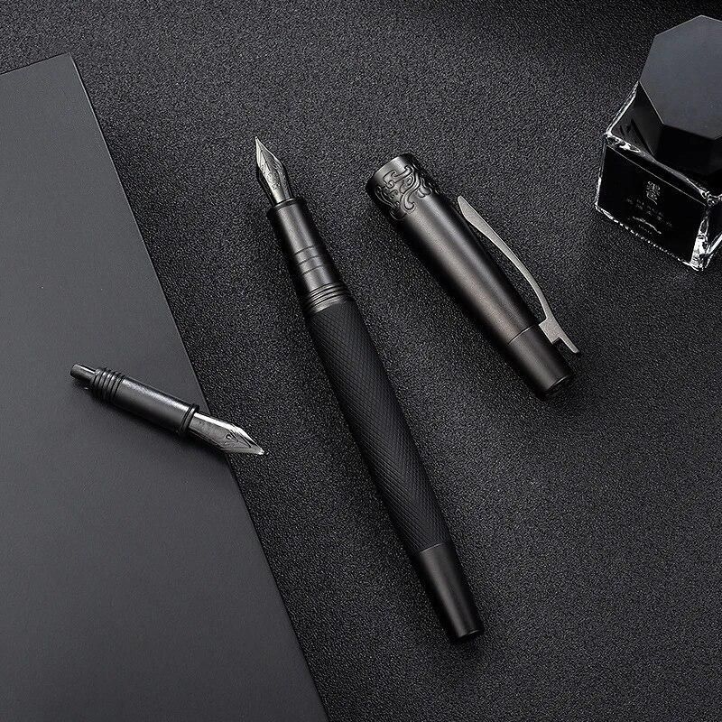 High Quality Black Metal Fountain Pen Titanium Black 0.5mm F Nib Gun-black Pen Cap Clip Excellent Business Office Gift Pens