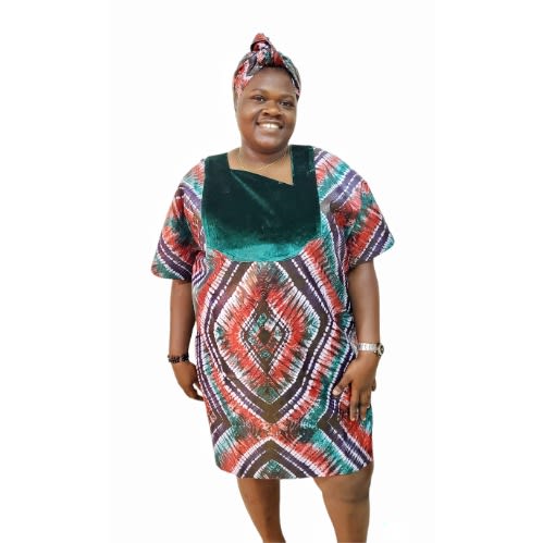 Green Velvet Neckline Short Kaftan