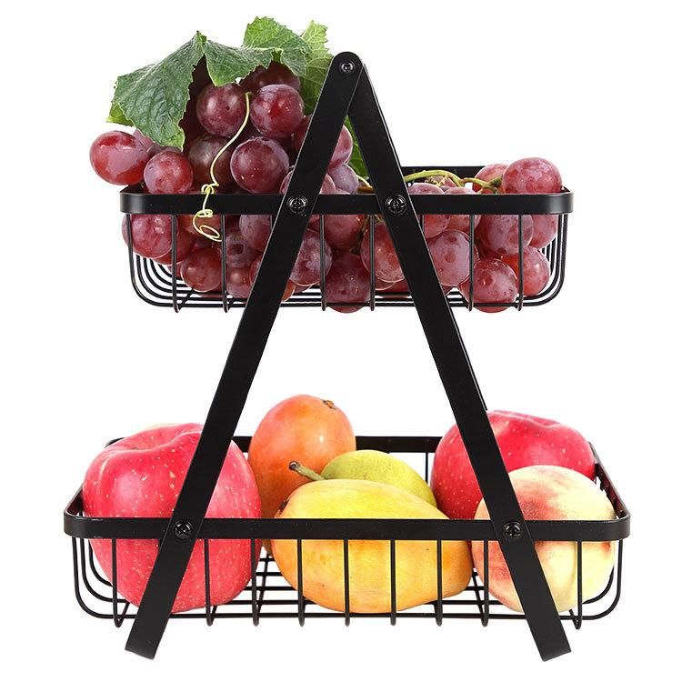 Cross-border e-commerce Nordic folding double-layer portable wrought iron basket kitchen storage basket storage rack storage rack fruit basket KC-SGL861 black
