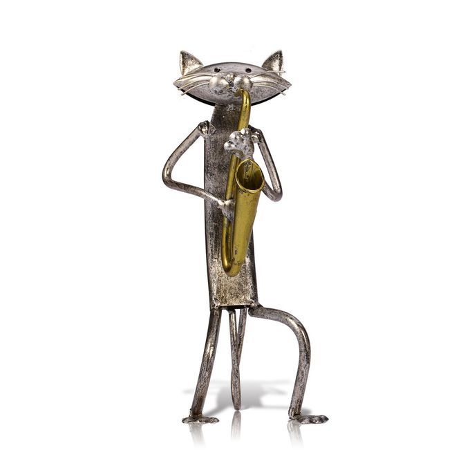 TOOARTS Metal Sculpture Playing Saxophone Cat Home