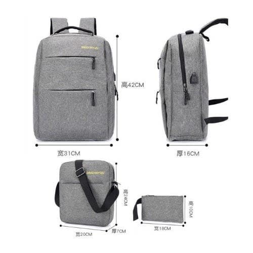 Casual Laptop Bag - Grey - 3 In 1