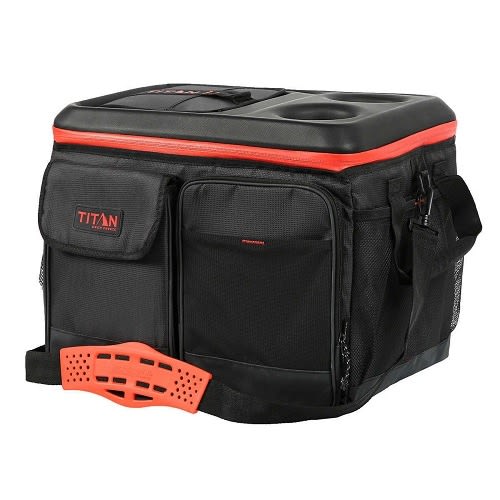 Titan 50-can Collapsible Cooler Tabletop & 2 Drink Holders Lid -Black & Orange