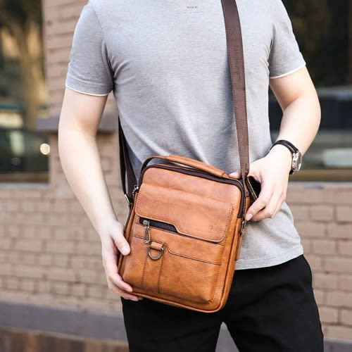 Vintage Leather Shoulder Bag For Men - Brown