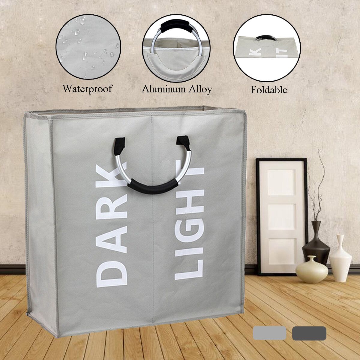 Laundry Hamper Aluminum Alloy Two Lattice Storage Laundry Basket Light Grey