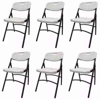 Chef Set Of 6 Madison Plastic Folding Chairs With Metal Frame - White