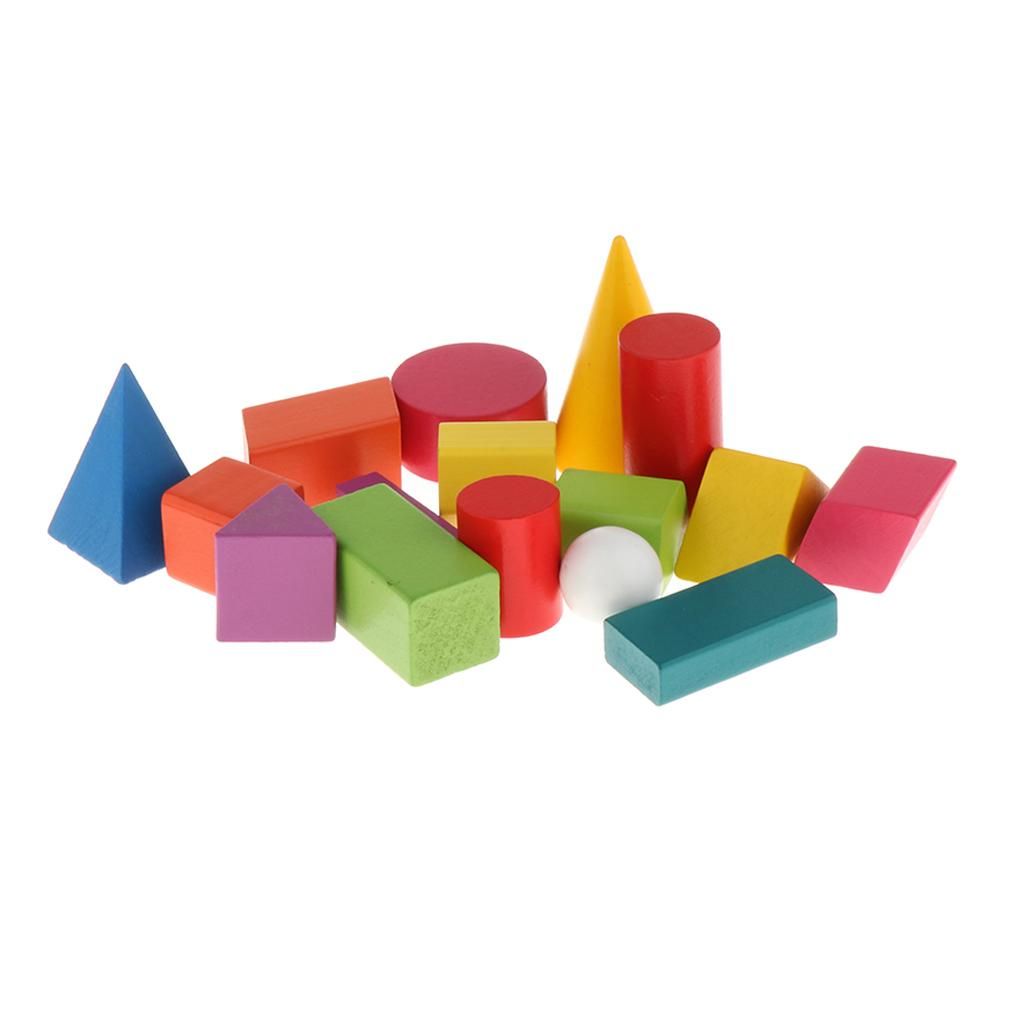 16 Pack 3D Geometric Solids Wooden Math Toys School Supply