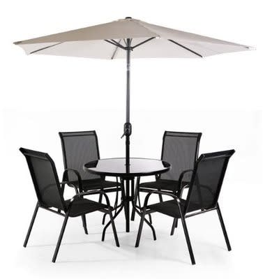 Asha Textilene 4 Seater Round Garden Furniture Set with Parasol