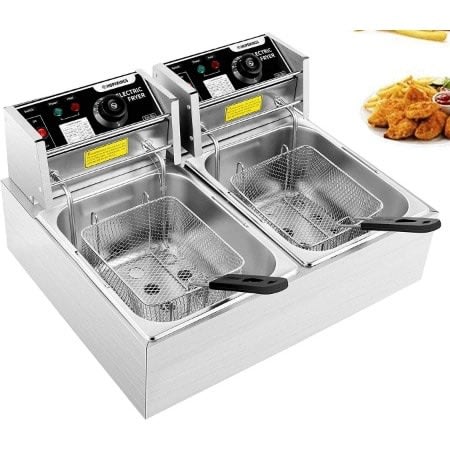 12l Stainless Steel Double Deep Fryer - Silver