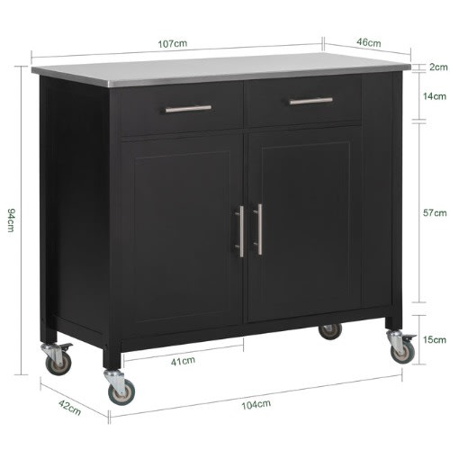 Kitchen Storage Trolley Cart + Free Bathtub Rack - Black