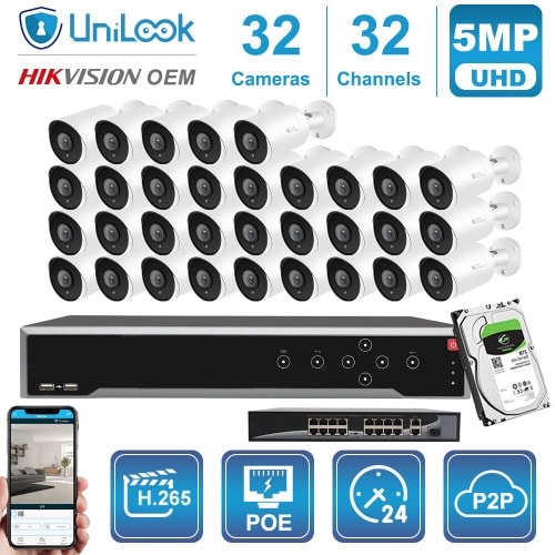 Outdoor 5mp Cctv Dvr Surveillance Camera System With 8TB Hard Disk Drive - 32Pcs