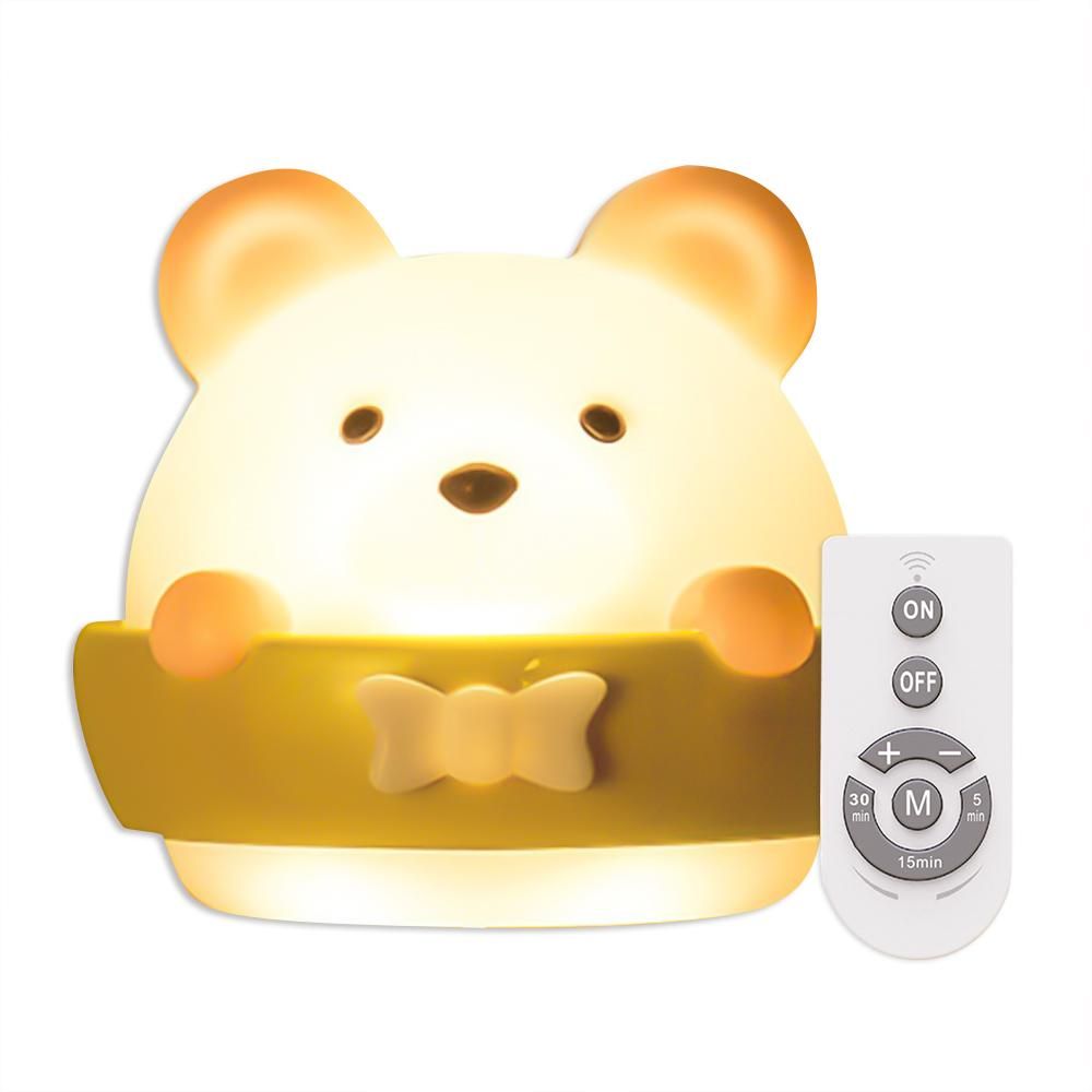 Cute Bear Baby Night Light Baby Bedside Lamp Kids Night Lights for Bedroom Cold & Warm Light 10 Adjustable Brightness Built-in Battery with Remote Control