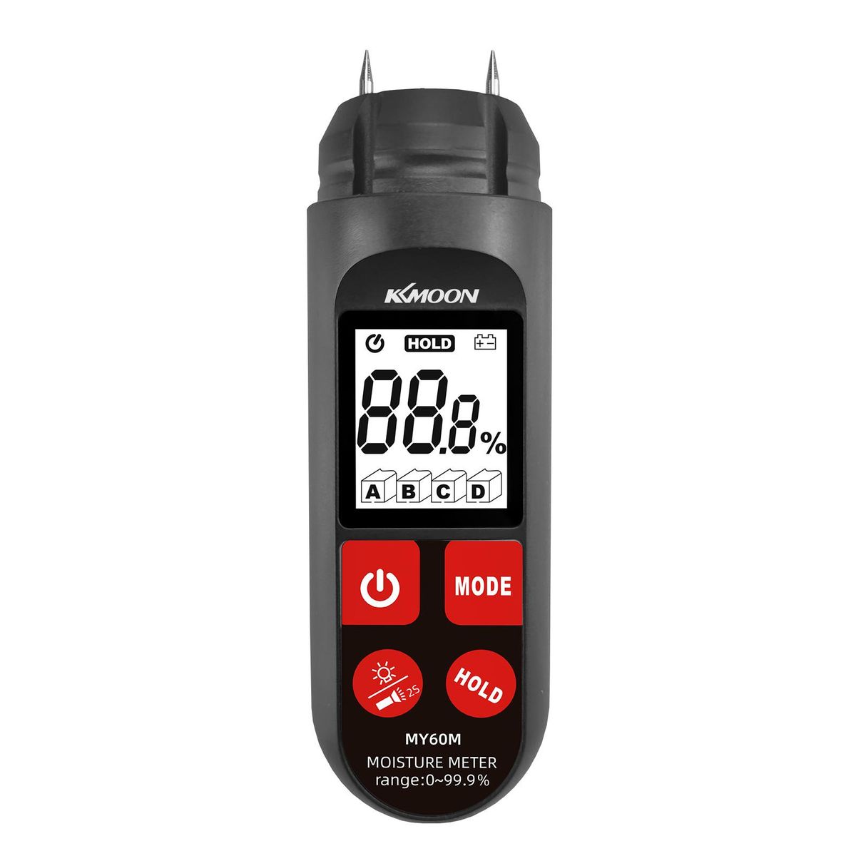 KKmoon MY60M Digital Wood Moisture Meter Pin Type LCD Backlit 4 Modes Portable Wood Moisture Tester with Flashlight for 100 Wood Species Firewood Building Material