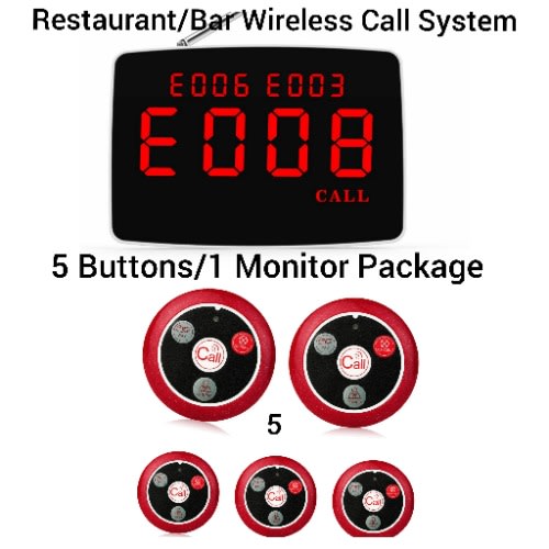 Hotel Restaurant & Bar Waiters/Customers Service Wireless Call System - 5 Buttons - 1 Monitor Pack