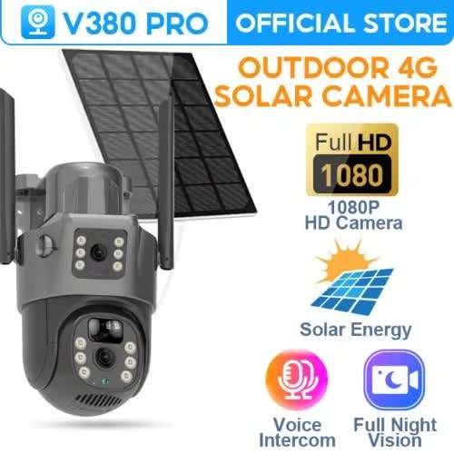 Solar Surveillance Camera With Solar Panel - V380 4g Wifi Dual Lens 360&deg;camera