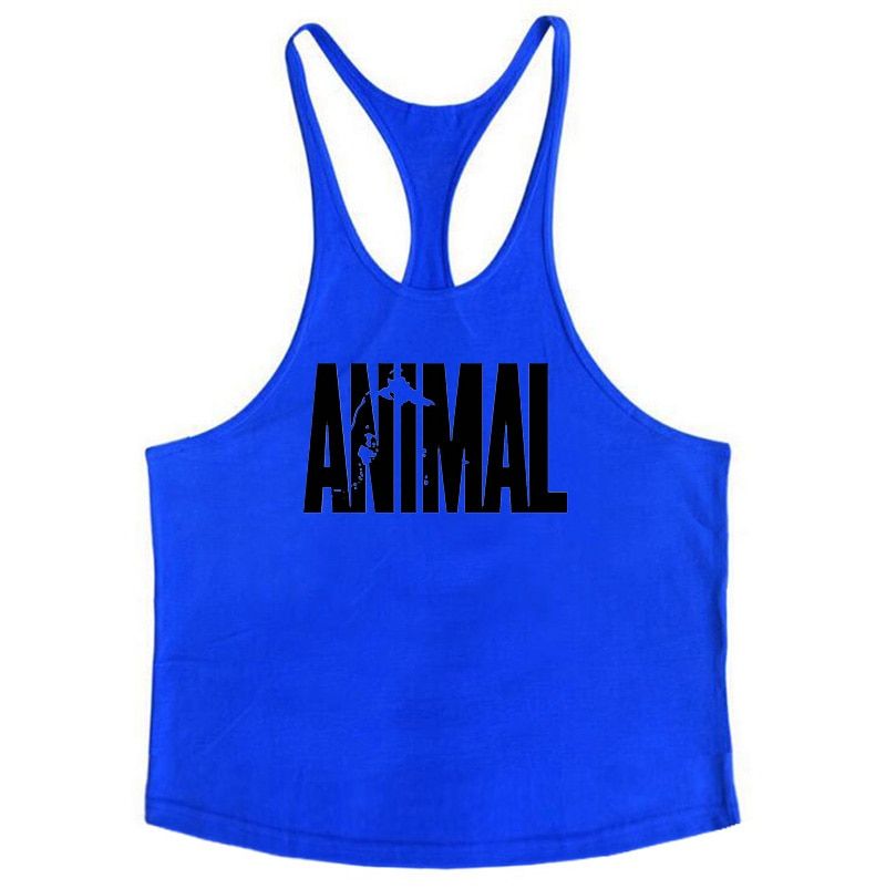 Brand Men's Muslce Vest Gyms Tank Tops Bodybuilding Fitness Men Cotton Singlets Plus Size Sporting O-Neck Sleeveless Shirt Men(#blue 94) SHA