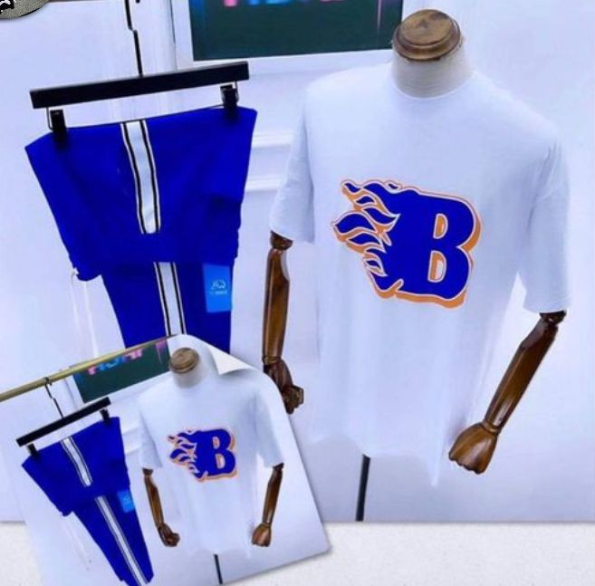 Men Round Neck Up And Down Trouser-bliue/white