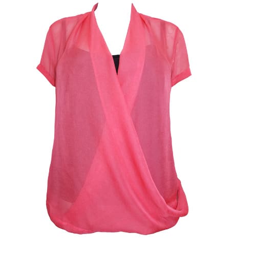Chiffon Crepe Drape Wrap Blouse -Raspberry