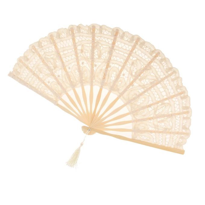 Vintage Chinese Style Lace Folding Fan Dance Party Prom Handheld Beige