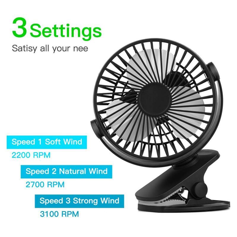 Baby Car Fan Rechargeable USB Mini Home Clip On Battery Stroller Desktop Office Portable Desk Fans Camping 360&deg; Decorative
