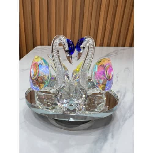 Double Swan Crystal Decor 15cm