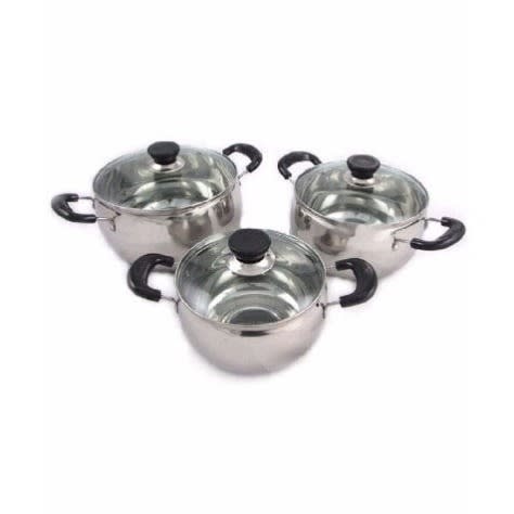Stainless Steel Cooking Pot - Set Of 3 - Silver