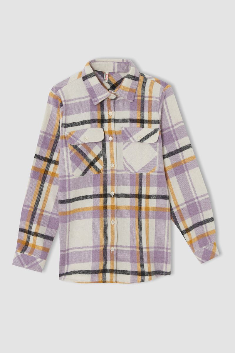 Girl - Oversize Fit Woven Long Sleeve Shirt - Blue