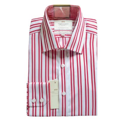 Men's Red & White Stripe Slim Fit Shirt - Single Cuff