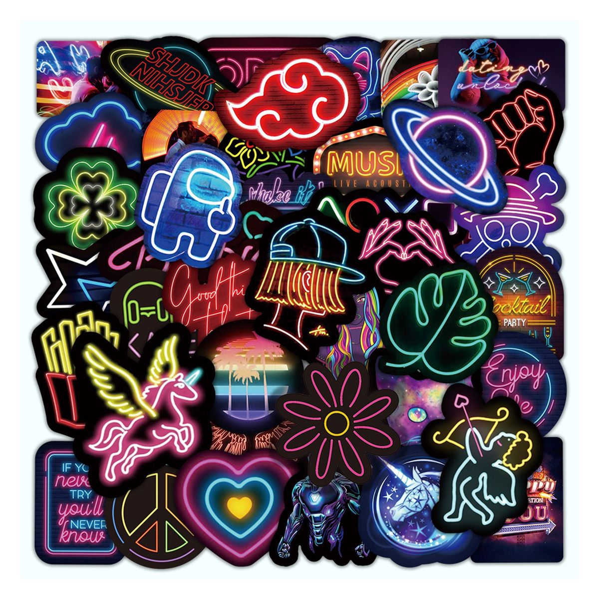 50PcsSet Neon Sign Decals Neon Decals Decorative Water D