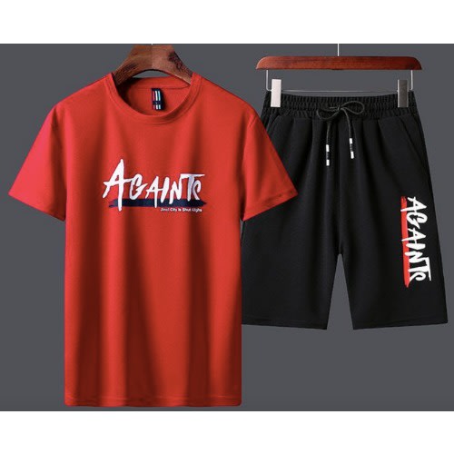 2 In 1 Men's Sport Short Sleeve T-shirt And Short - Red And Black
