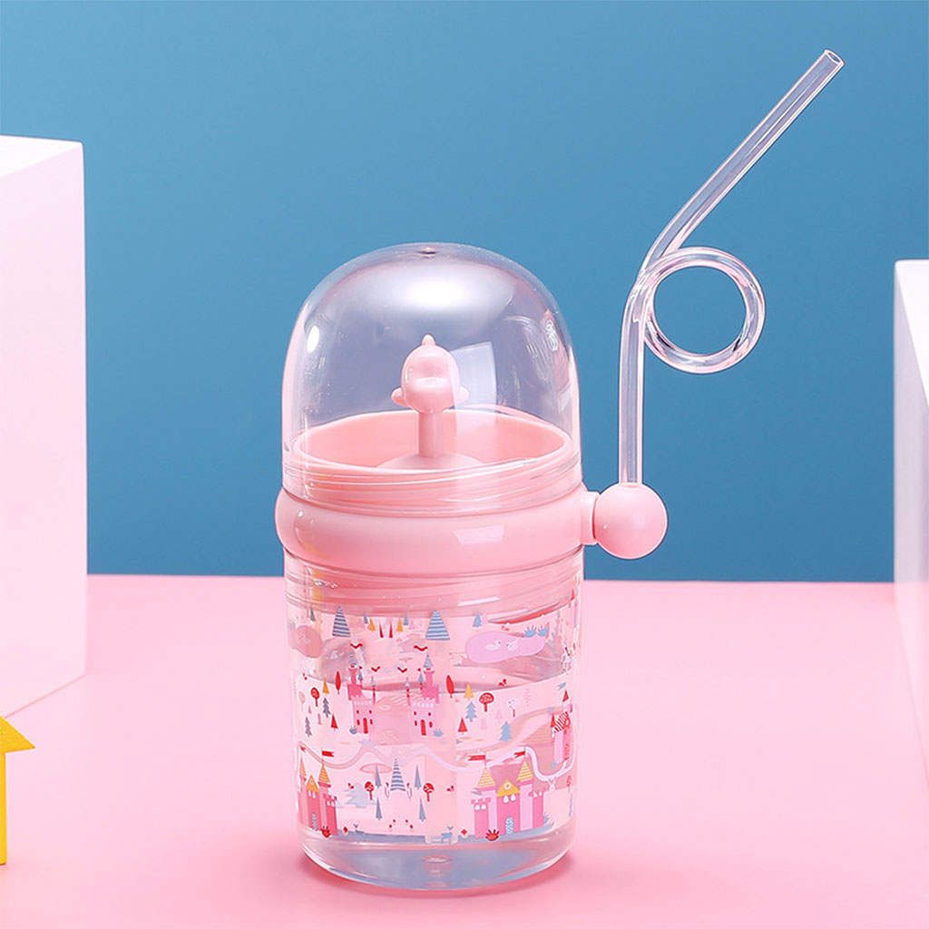 Cute Water Bottle With Straw Straw Cup Leak Proof For Camping Pink