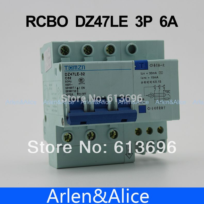 DZ47LE 3P 6A 400V~ 50HZ 60HZ Residual Current Circuit