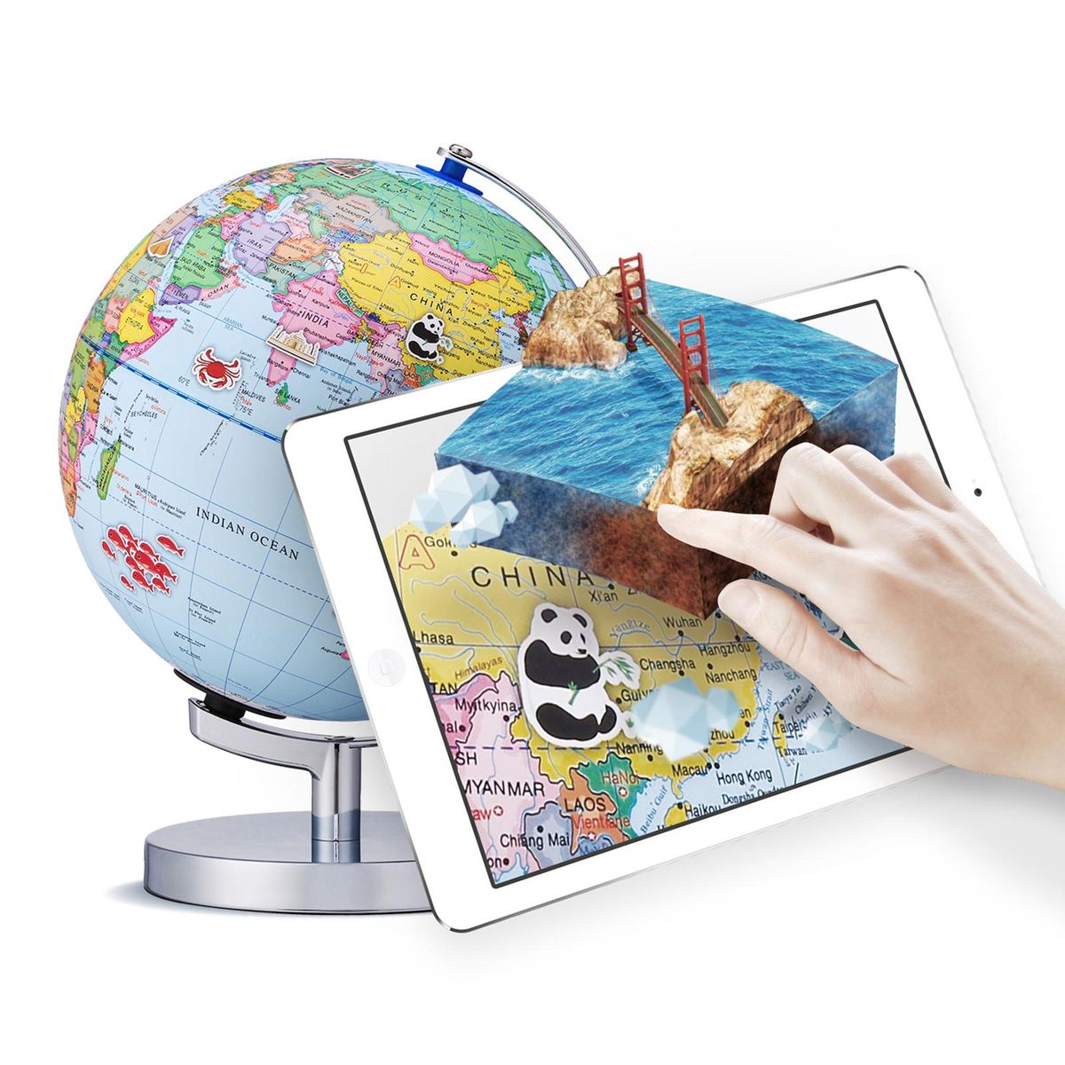 World Globe Illuminated AR Globe with Stand Educational LED Augmented Reality Earth Globe for Kids Learning Geography Constellation Interactive APP Gift for Boys Girls