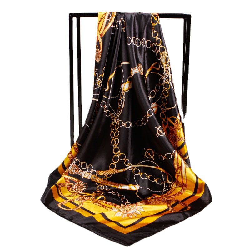 Women's Imitated Silk Fabric Scarf - Black Gold