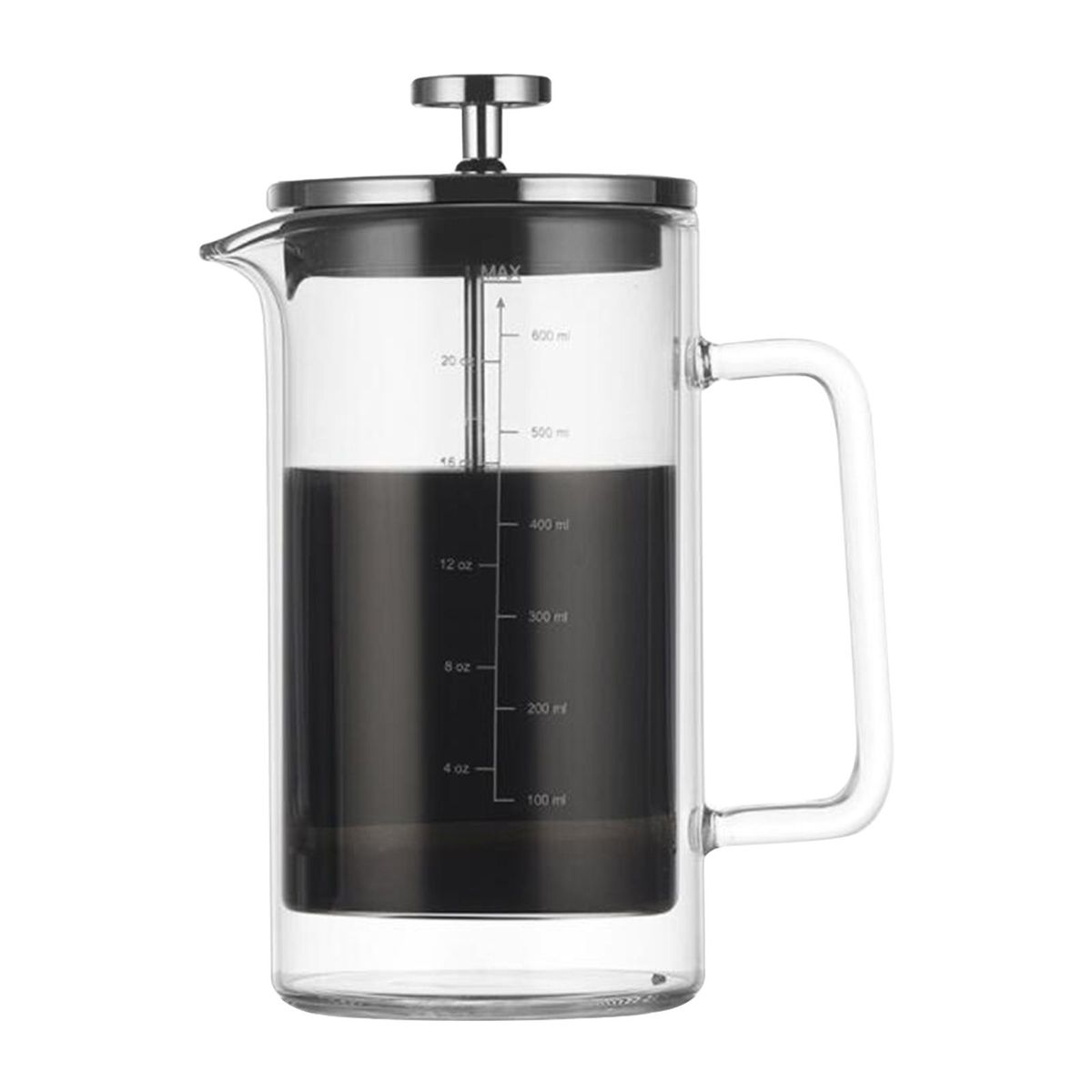 20oz Double Walled French Coffee Maker Heat Resistant Borosilicate Glass Coffee Pot with High-Density Stainless Steel Filter