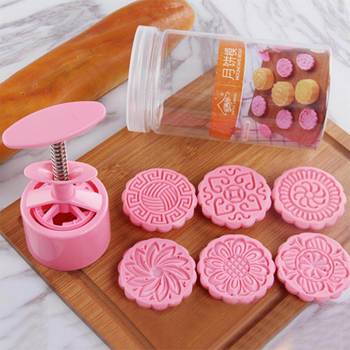 Moon Cake Mold With 6 Stamps Mid Autumn Festival DIY Decoration Press