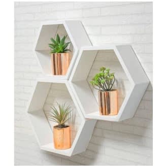 Decorative Hexagon Wall Shape Shelf - White