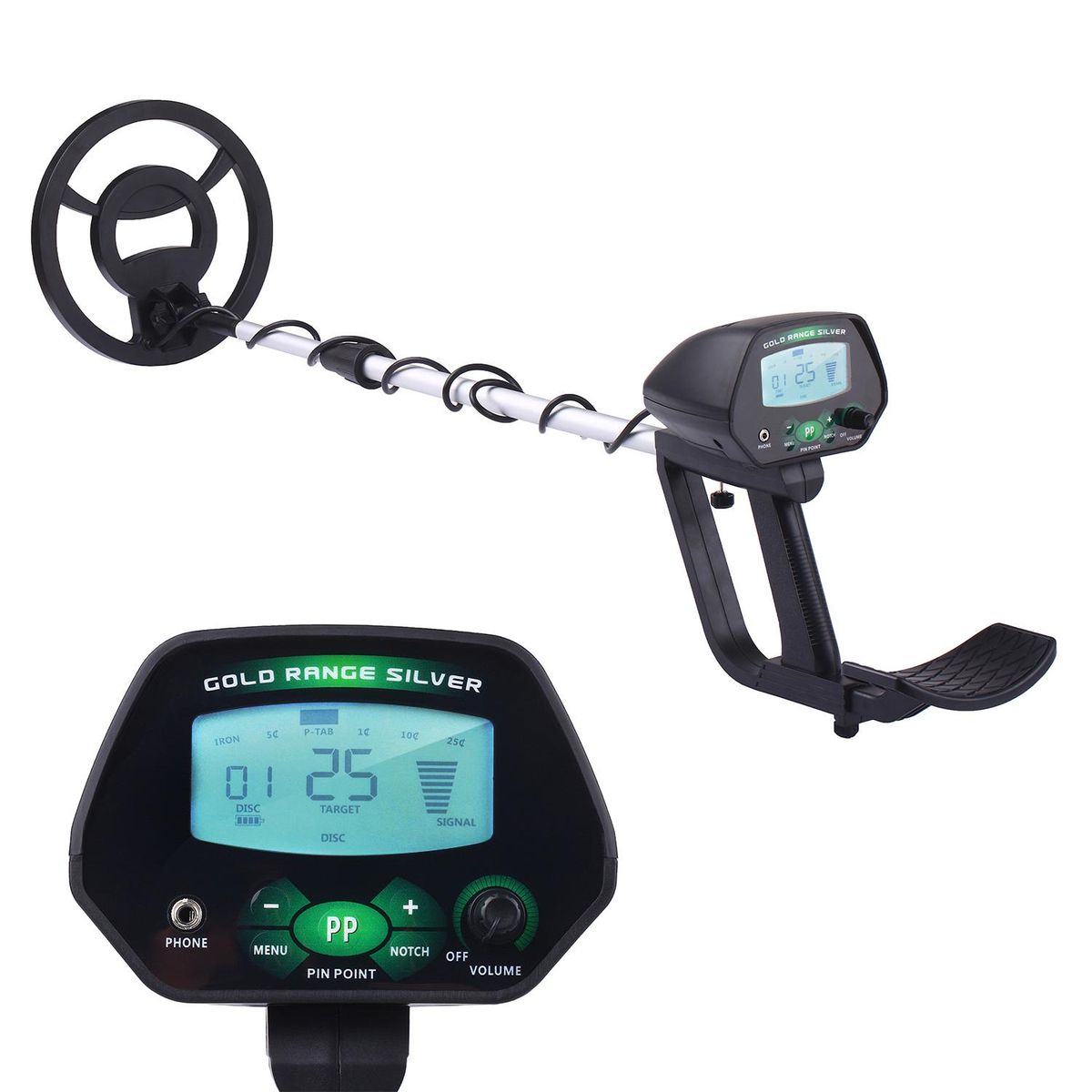 Small Underground Metal Finder Metal Detector High Accuracy Waterproof Search Coil Gold Silver Seeker Treasure Hunter with Disc & Notch & Pinpoint Modes