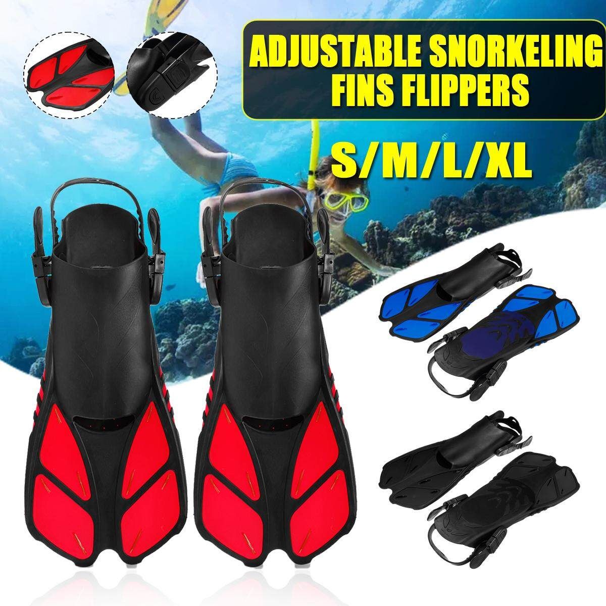 Adjustable Large Snorkeling Swim Training Fin Adult Butterfly Foot Flippers Red L / XL