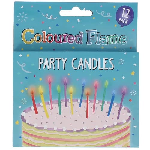 Coloured Flame Party Candles 12-pack - Assorted Colours
