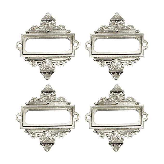 4x Shelves File Drawer Cabinet Card Tag Label Holder Metal Lace Silver