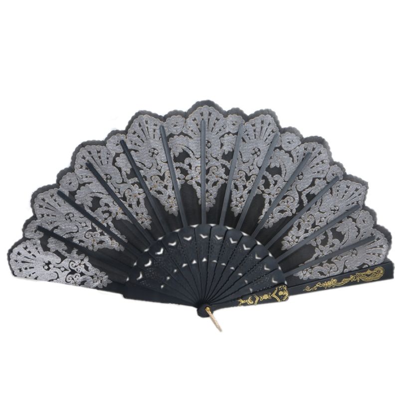 Folding Wedding Held Black Silk Flower Fan Dance Lace Party Hand Spanish Style