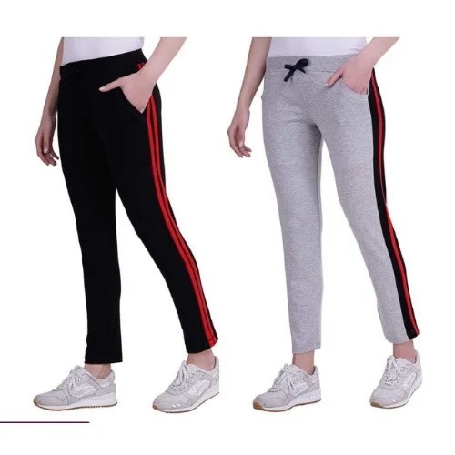 2 In 1 Female Joggers With Stripes - Black & Grey