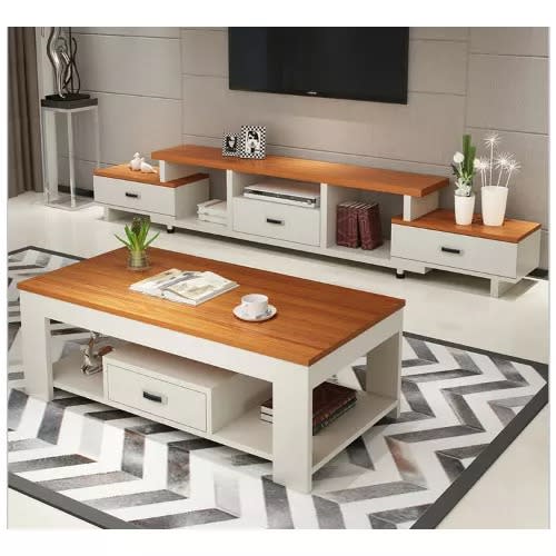 Norma Living Room Set + Free Side Stools - White & Maltina