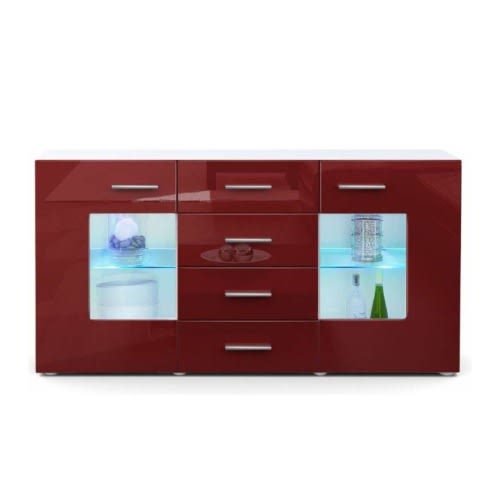 Sadia Besant - Sideboard Chest Of Drawers In Mdf With 2 Doors, 4 Drawers & 2 Glass Shelve